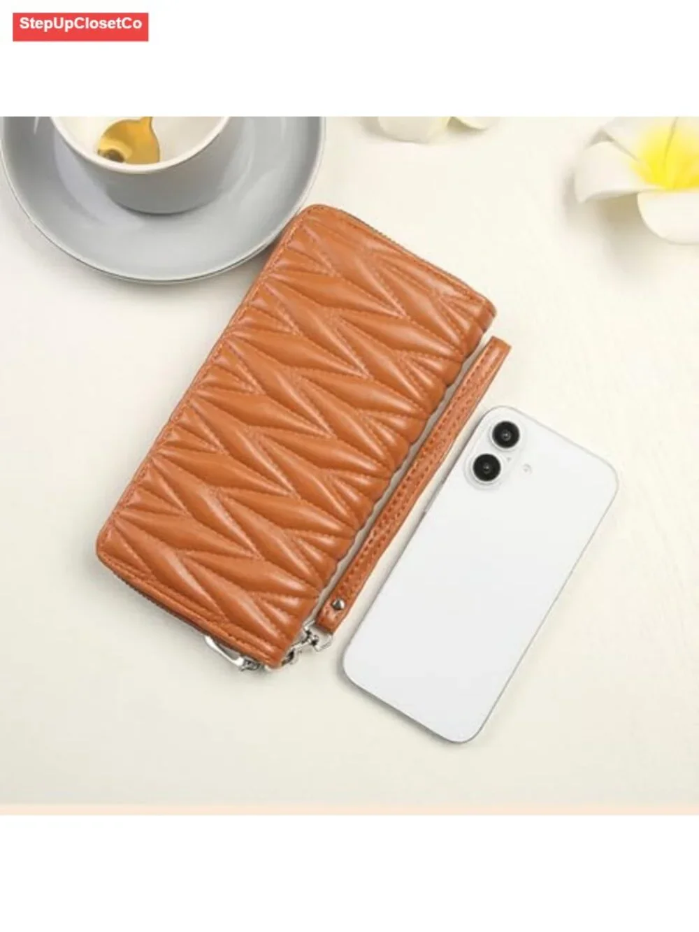 RFID Blocking Quilted Vegan Leather Wristlet Wallet with 8 Card Slots